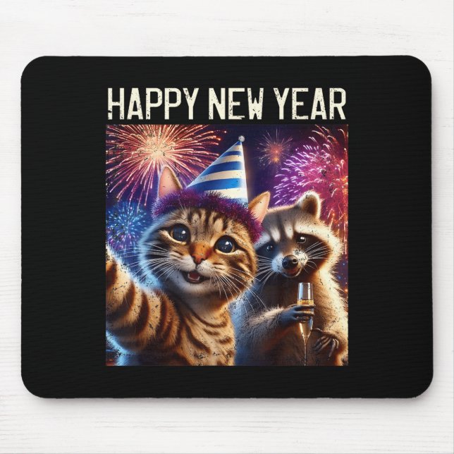 Happy New Year 2026 Cute Cat Raccoon Celebration  Musmatta (Framsidan)
