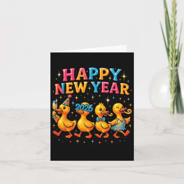 Happy New Year 2026 Cute Duck Party Gift  Kort (Framsida)