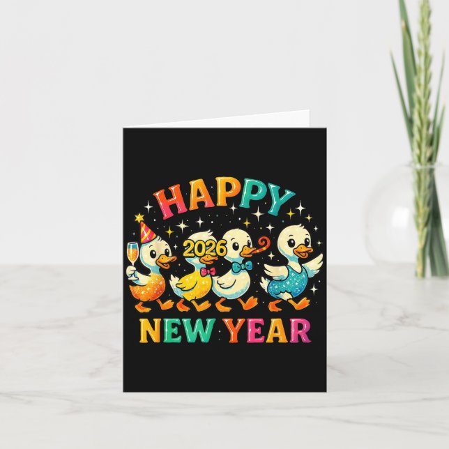 Happy New Year 2026 Cute Duck Party Gift  Kort (Framsida)