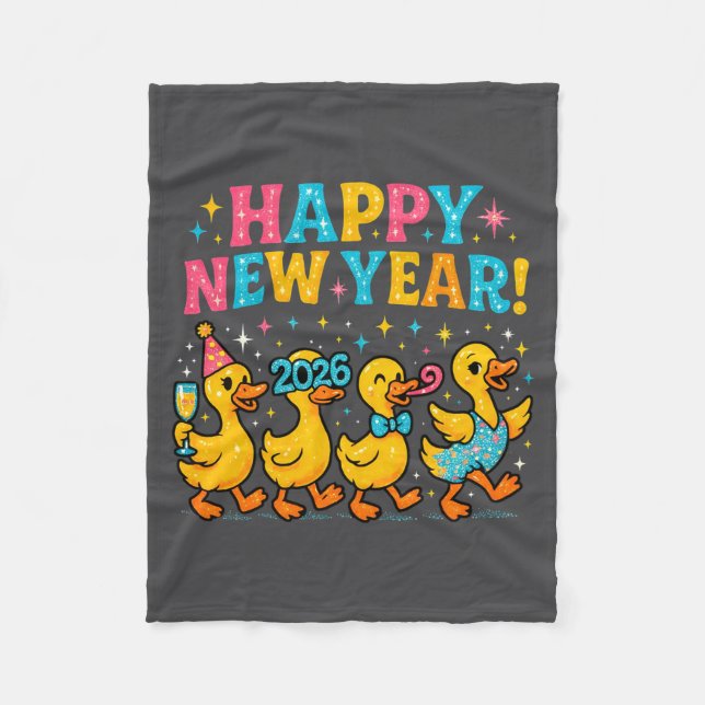 Happy New Year 2026 Cute Duck Party Gift Long Slee Fleecefilt (Framsidan)