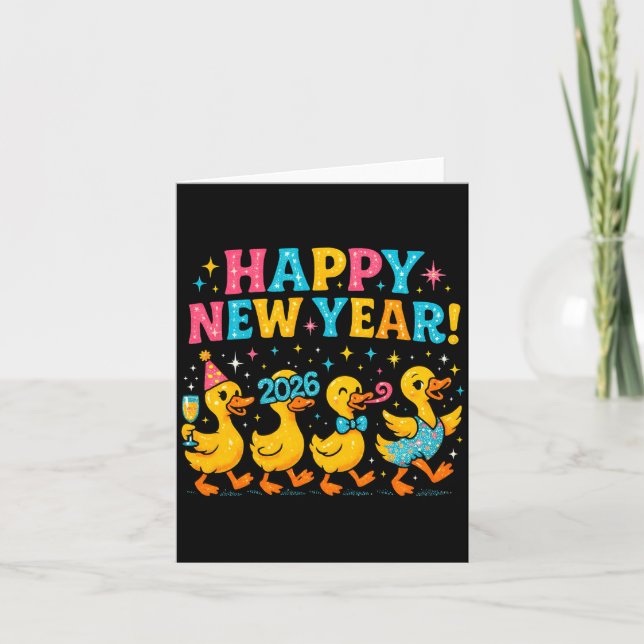 Happy New Year 2026 Cute Duck Party Gift Long Slee Kort (Framsida)