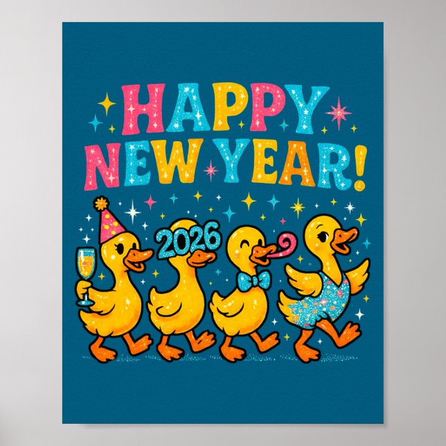 Happy New Year 2026 Cute Duck Party Gift Long Slee Poster (Framsidan)
