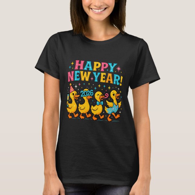 Happy New Year 2026 Cute Duck Party Gift Long Slee T Shirt (Framsida)