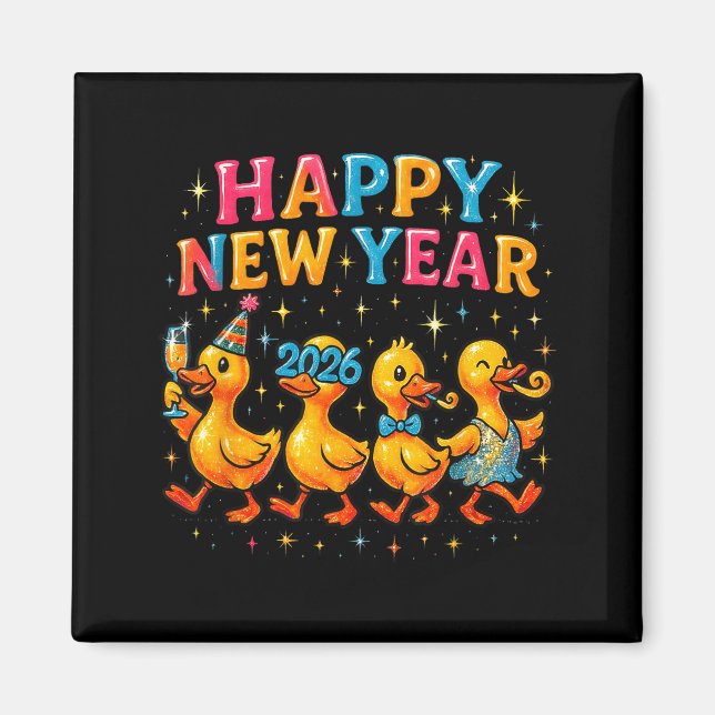Happy New Year 2026 Cute Duck Party Gift  Magnet (Framsidan)