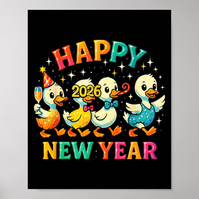 Happy New Year 2026 Cute Duck Party Gift  Poster (Framsidan)