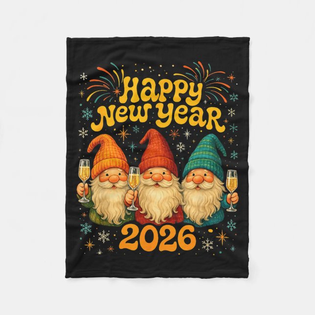 Happy New Year 2026 Cute Gnome Party Gift  Fleecefilt (Framsidan)