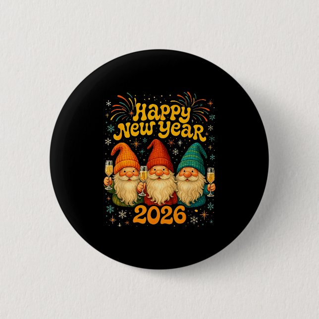 Happy New Year 2026 Cute Gnome Party Gift  Knapp (Framsida)