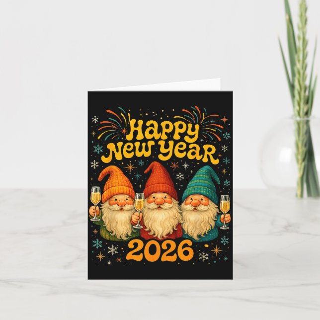 Happy New Year 2026 Cute Gnome Party Gift  Kort (Framsida)
