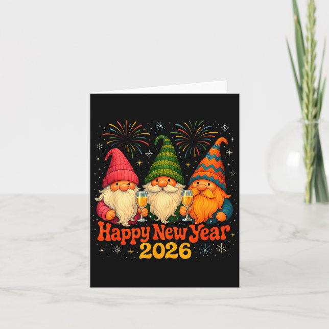 Happy New Year 2026 Cute Gnome Party Gift  Kort (Framsida)