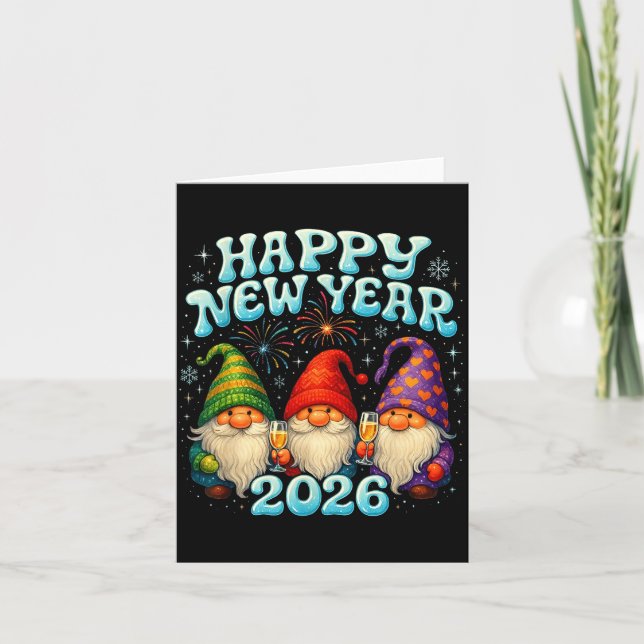 Happy New Year 2026 Cute Gnome Party Gift  Kort (Framsida)