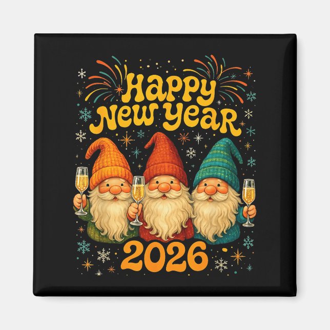 Happy New Year 2026 Cute Gnome Party Gift  Magnet (Framsidan)
