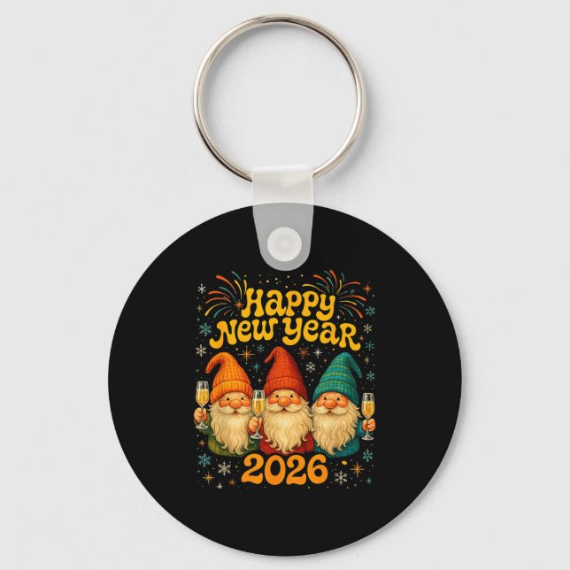 Happy New Year 2026 Cute Gnome Party Gift  Nyckelring (Framsida)