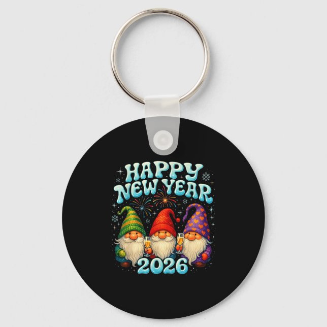 Happy New Year 2026 Cute Gnome Party Gift  Nyckelring (Framsida)