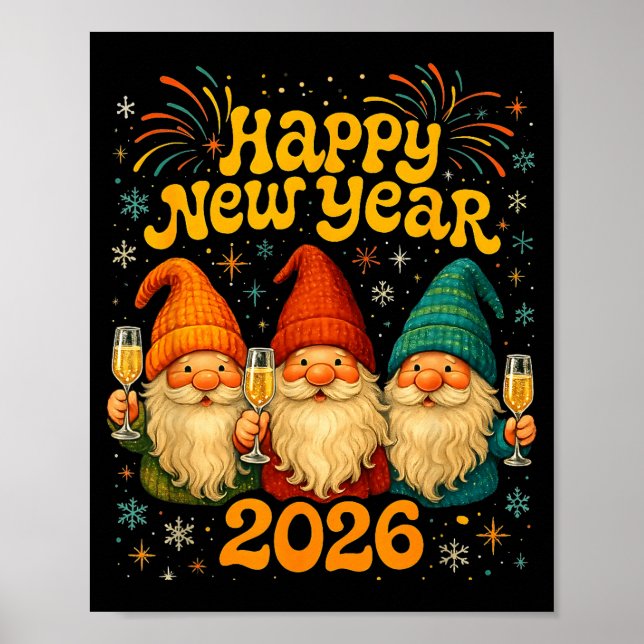 Happy New Year 2026 Cute Gnome Party Gift  Poster (Framsidan)