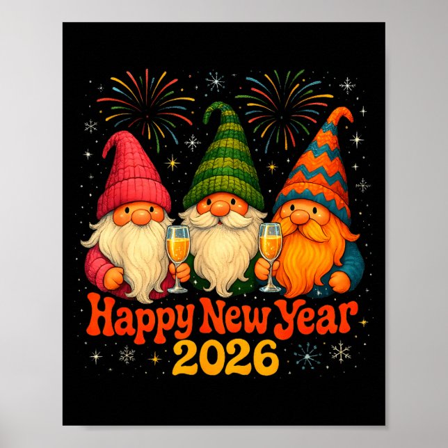 Happy New Year 2026 Cute Gnome Party Gift  Poster (Framsidan)