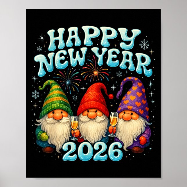 Happy New Year 2026 Cute Gnome Party Gift  Poster (Framsidan)