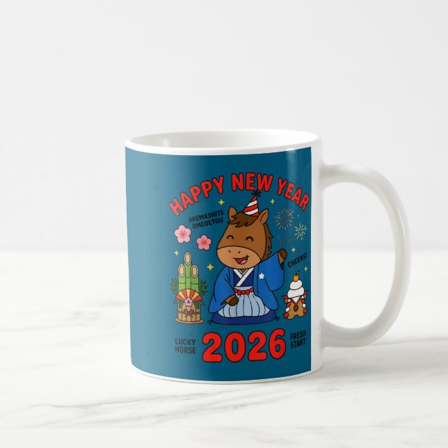 Happy New Year 2026 Cute Horse Japanese Celebratio Kaffemugg (Höger)