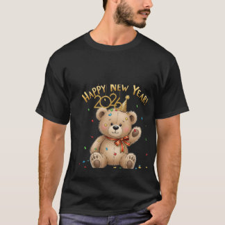 Happy New Year 2026 Cute Teddy Bear Illustration T Shirt