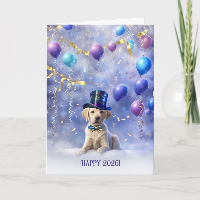 Happy New Year 2026 Cute Yellow Labrador Retriever Kort (Framsida)