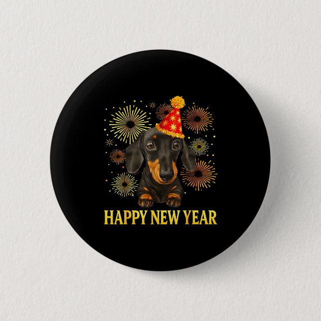 Happy New Year 2026 Dachshund Fireworks New Years  Knapp (Framsida)