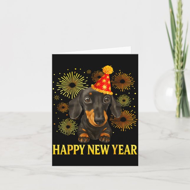Happy New Year 2026 Dachshund Fireworks New Years  Kort (Framsida)
