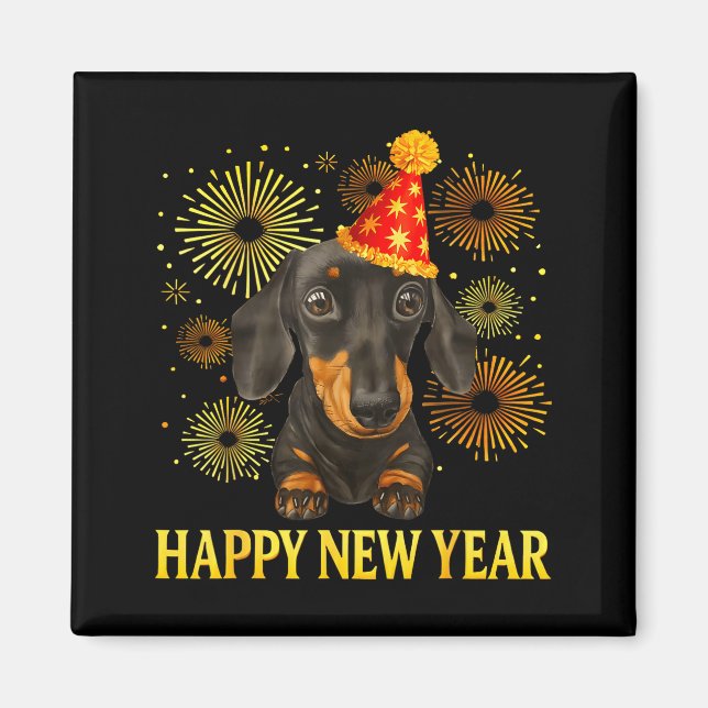 Happy New Year 2026 Dachshund Fireworks New Years  Magnet (Framsidan)