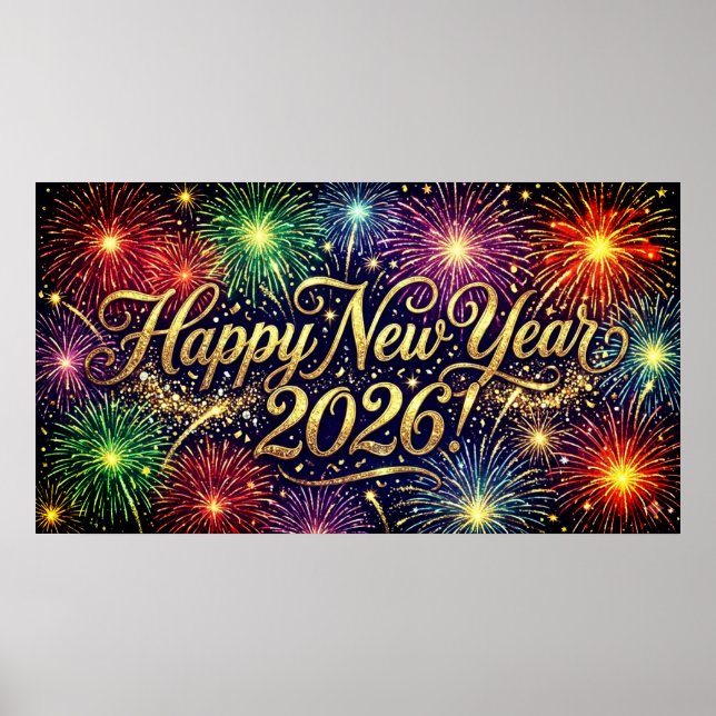 Happy New Year 2026 Decorative artwork - fireworks Poster (Framsidan)