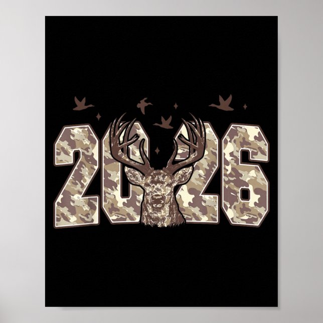 Happy New Year 2026 Deer Buck Hunting Camo Camoufl Poster (Framsidan)