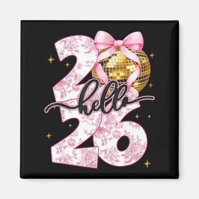 Happy New Year 2026 Disco Ball Bow New Year's Eve  Magnet (Framsidan)