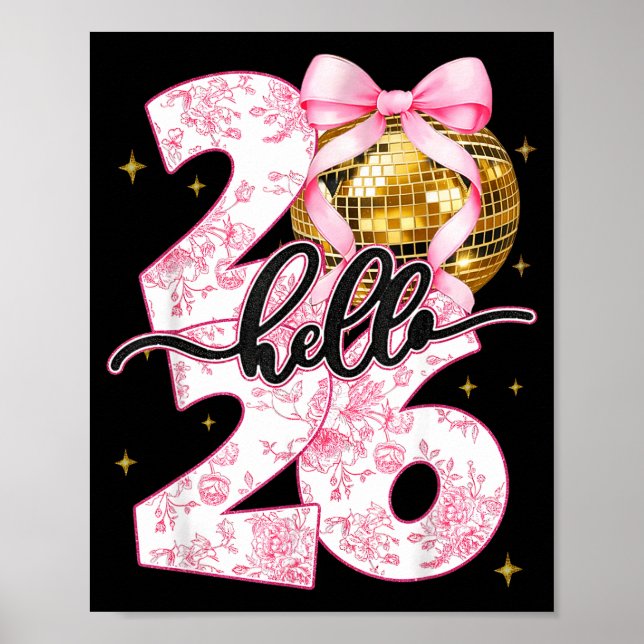 Happy New Year 2026 Disco Ball Bow New Year's Eve  Poster (Framsidan)