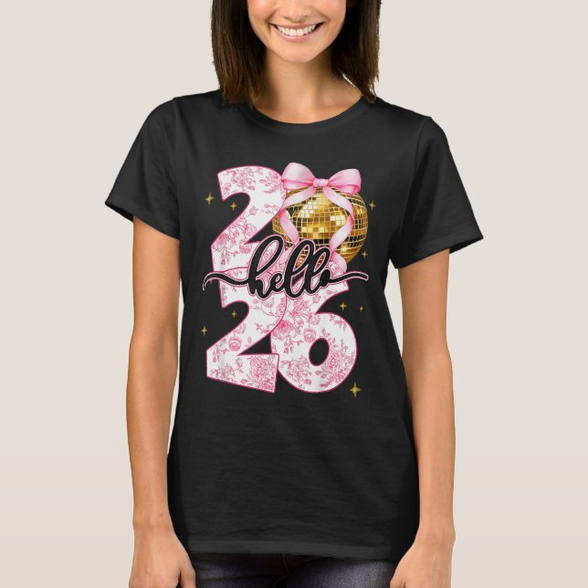 Happy New Year 2026 Disco Ball Bow New Year's Eve  T Shirt (Framsida)