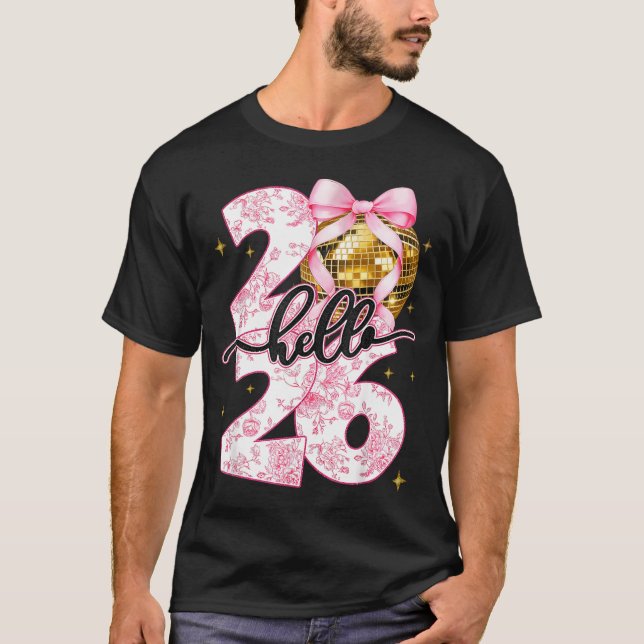 Happy New Year 2026 Disco Ball Bow New Year's Eve  T Shirt (Framsida)