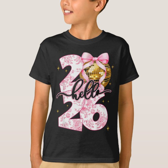 Happy New Year 2026 Disco Ball Bow New Year's Eve  T Shirt (Framsida)