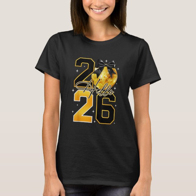 Happy New Year 2026 Disco Ball Bow New Year's Eve T Shirt (Framsida)