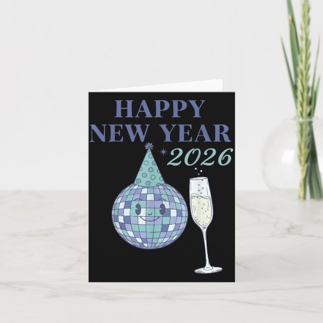 Happy New Year 2026 Disco Ball Celebration  Kort (Framsida)