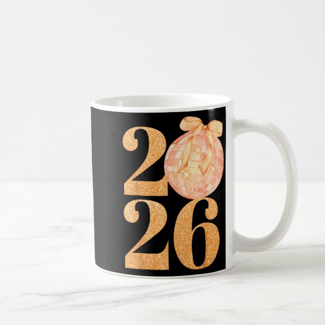 Happy New Year 2026 Disco Ball Coquette Bow New Ye Kaffemugg (Höger)