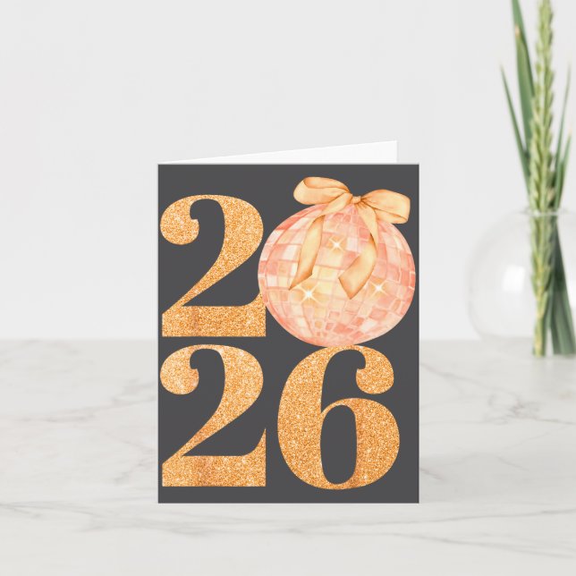 Happy New Year 2026 Disco Ball Coquette Bow New Ye Kort (Framsida)