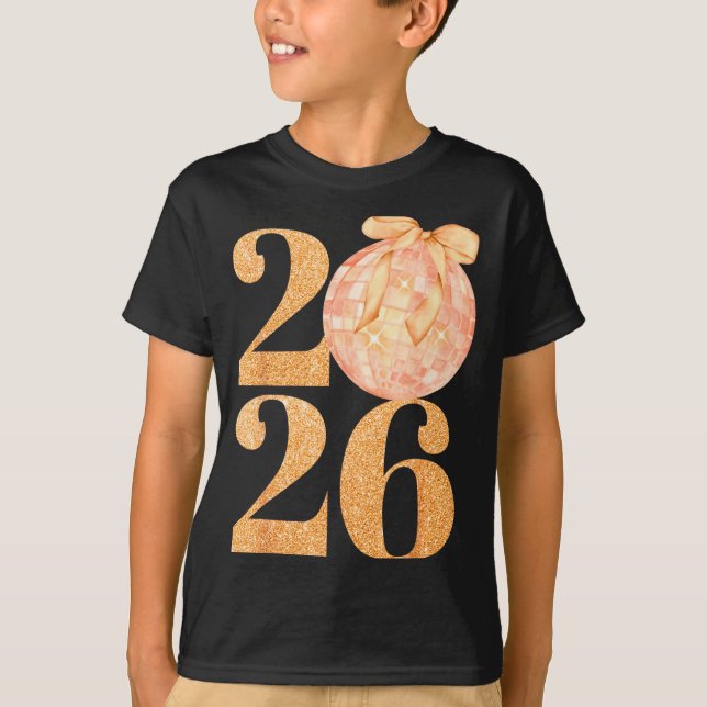 Happy New Year 2026 Disco Ball Coquette Bow New Ye T Shirt (Framsida)