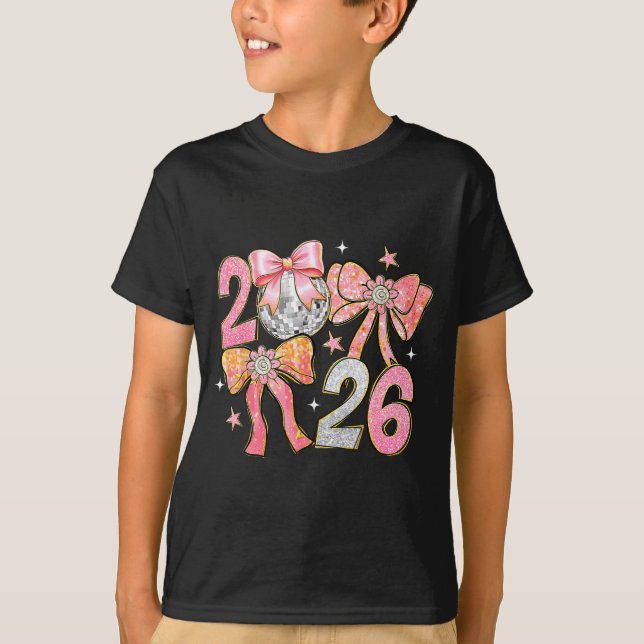 Happy New Year 2026 Disco Ball Coquette Bow New Ye T Shirt (Framsida)