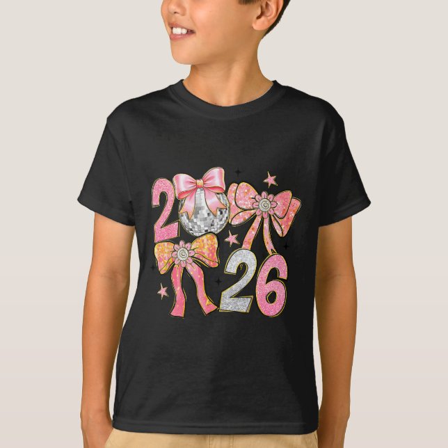 Happy New Year 2026 Disco Ball Coquette Bow New Ye T Shirt (Framsida)