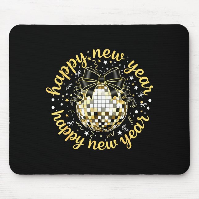 Happy New Year 2026 Disco Ball Gold Bow Coquette C Musmatta (Framsidan)
