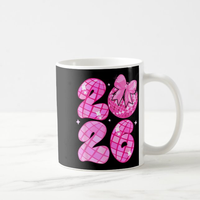 Happy New Year 2026 Disco Ball Nk Coquette Bow Fam Kaffemugg (Höger)