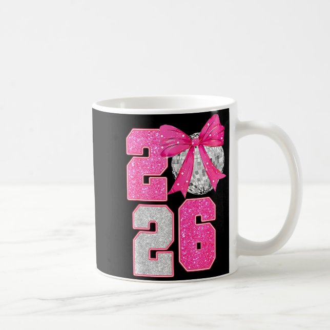 Happy New Year 2026 Disco Ball Nk Coquette Bow Fam Kaffemugg (Höger)