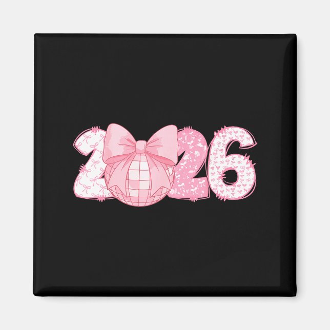 Happy New Year 2026 Disco Ball Nk Coquette Bow Fam Magnet (Framsidan)