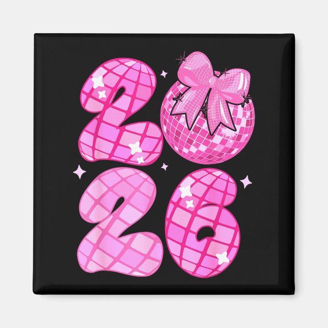 Happy New Year 2026 Disco Ball Nk Coquette Bow Fam Magnet (Framsidan)