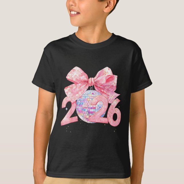 Happy New Year 2026 Disco Ball Nk Coquette Bow Fam T Shirt (Framsida)