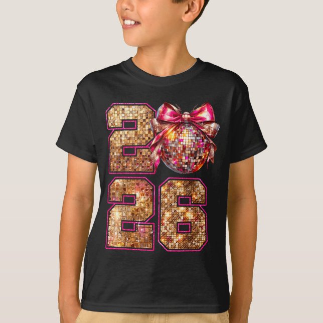 Happy New Year 2026 Disco Ball Nk Coquette Bow Fam T Shirt (Framsida)