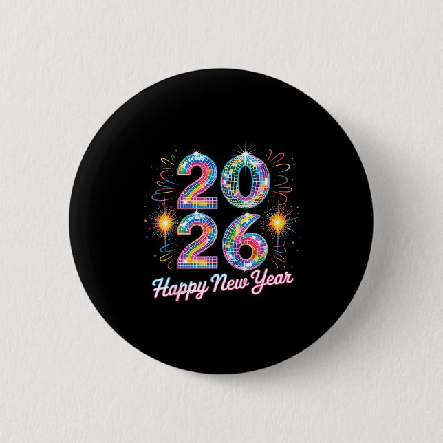 Happy New Year 2026 Disco Ball Retro Family Matchi Knapp (Framsida)