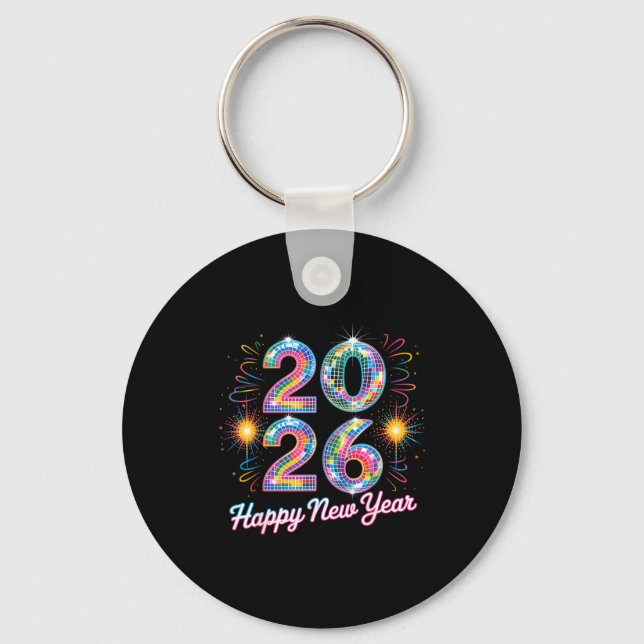 Happy New Year 2026 Disco Ball Retro Family Matchi Nyckelring (Framsida)
