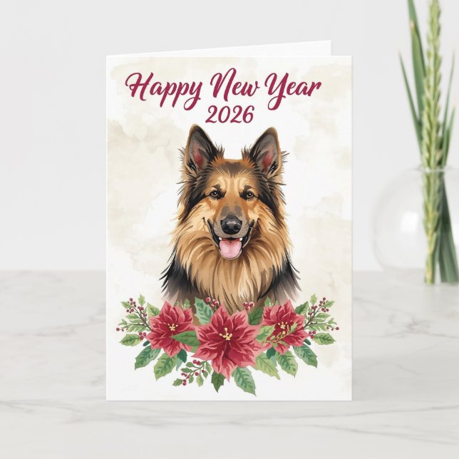 Happy New Year 2026 Dog Greeting Card Kort (Framsida)